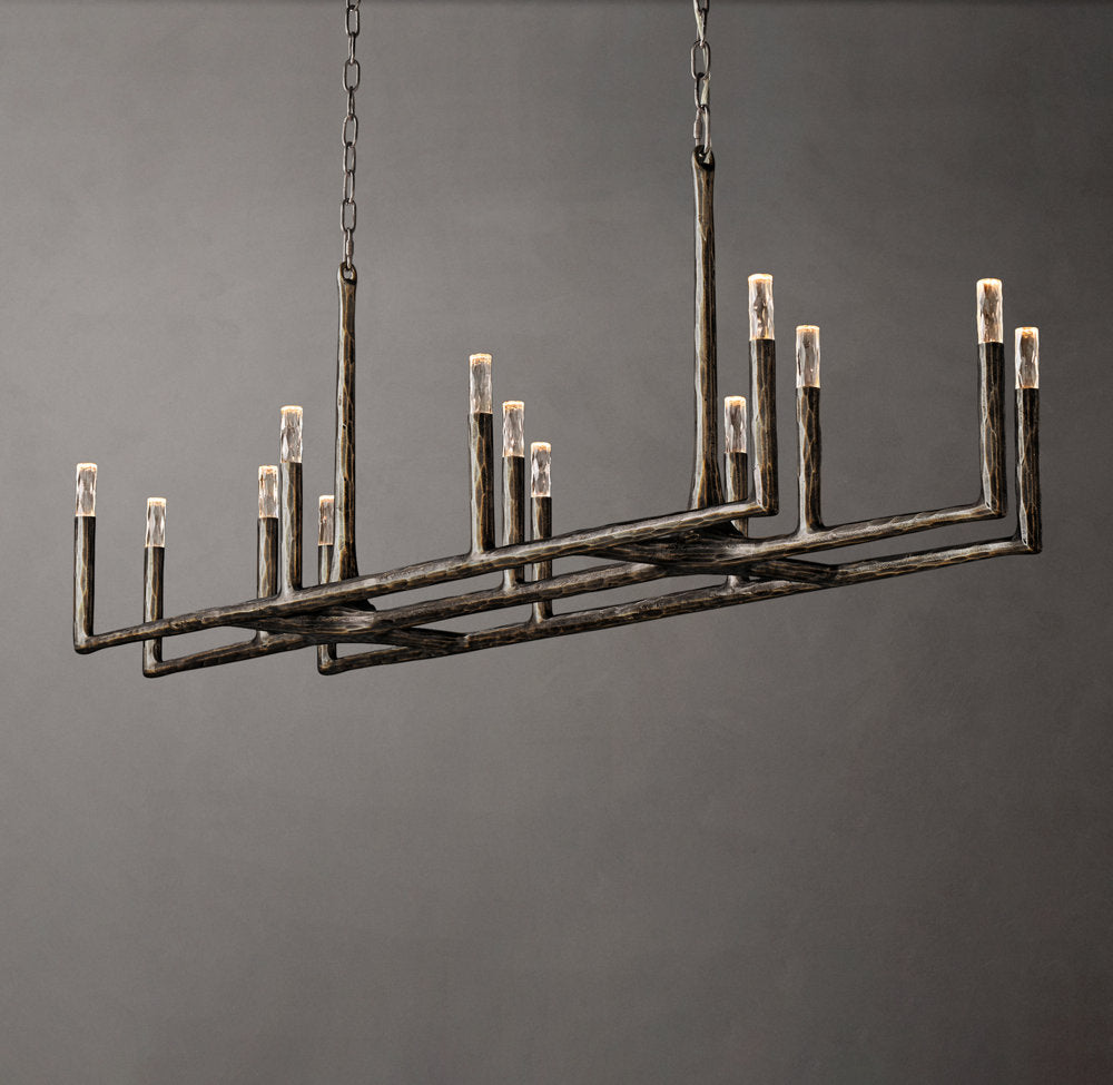Hammered Glass Forged Beam Chandelier