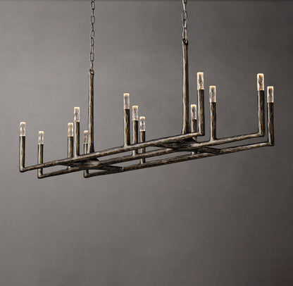 Hammered Glass Forged Beam Chandelier