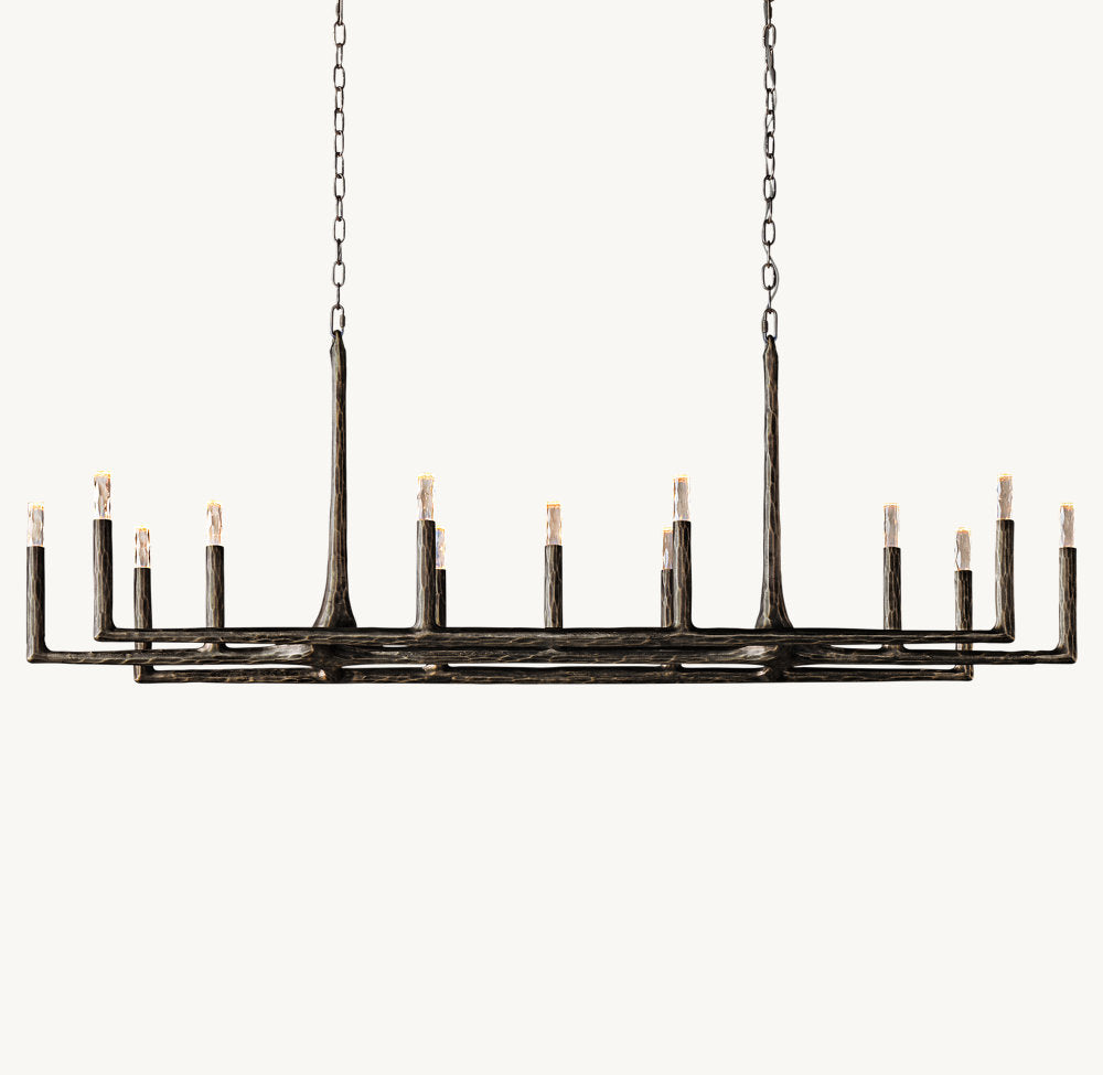 Hammered Glass Forged Beam Chandelier