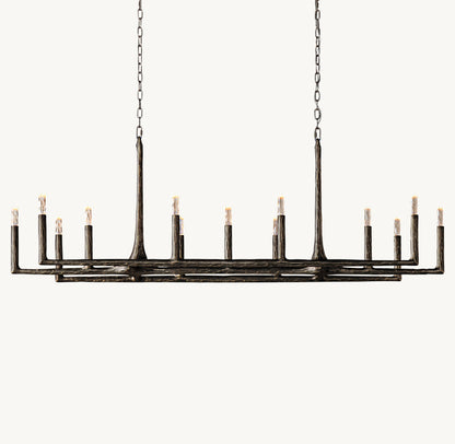 Hammered Glass Forged Beam Chandelier