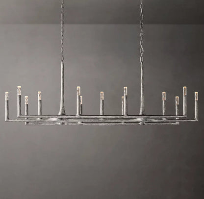 Hammered Glass Forged Beam Chandelier