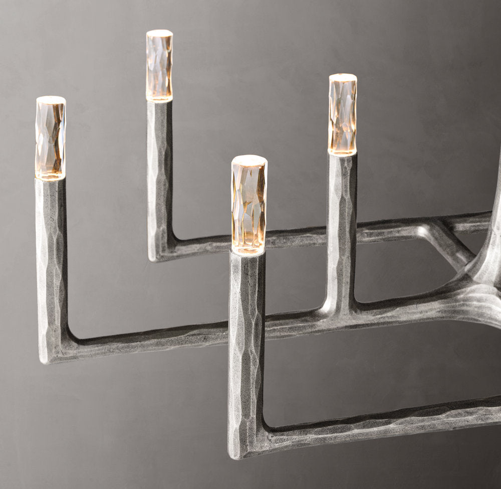 Hammered Glass Forged Beam Chandelier
