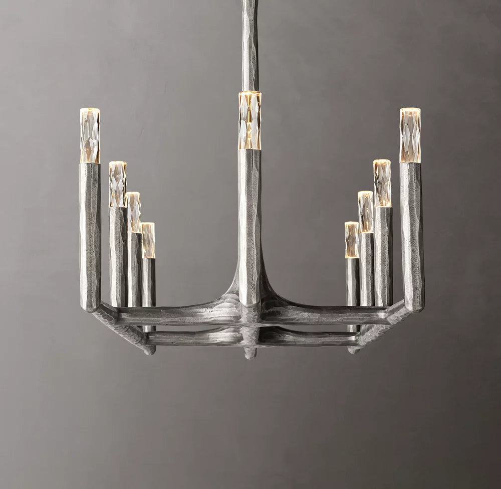 Hammered Glass Forged Beam Chandelier