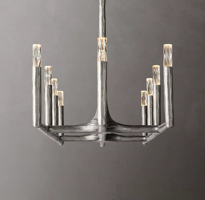 Hammered Glass Forged Beam Chandelier