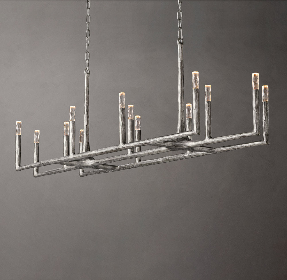 Hammered Glass Forged Beam Chandelier