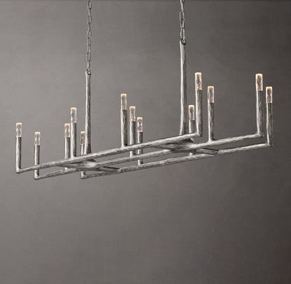 Hammered Glass Forged Beam Chandelier