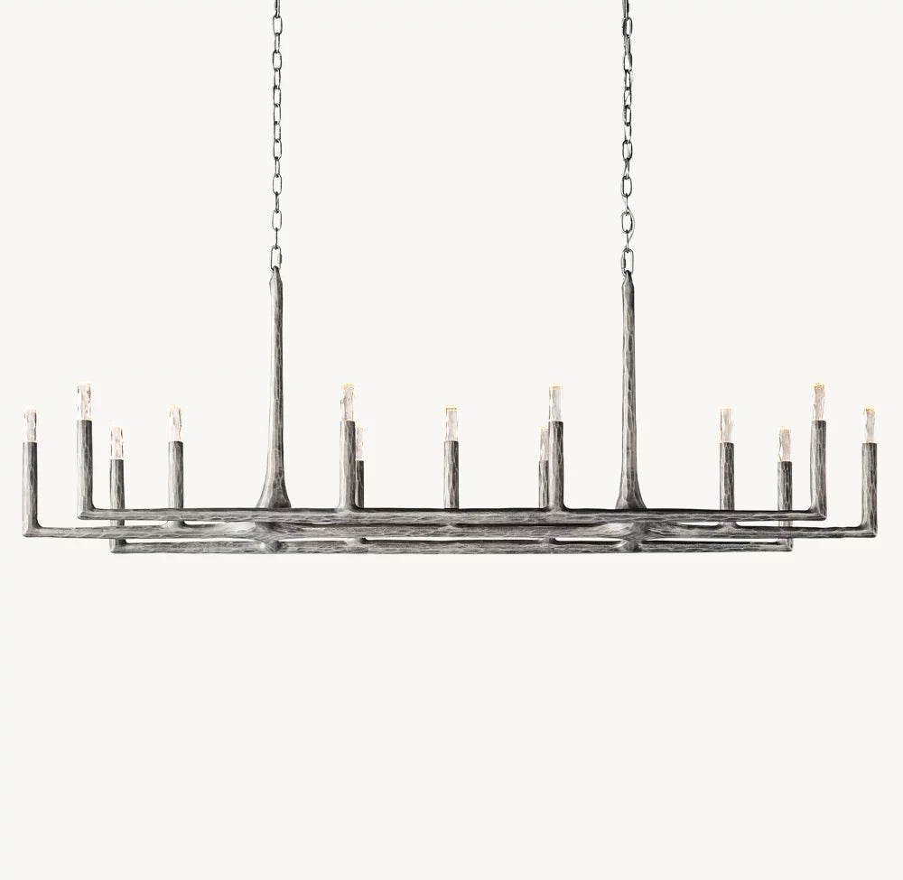 Hammered Glass Forged Beam Chandelier