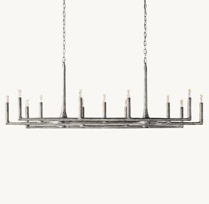 Hammered Glass Forged Beam Chandelier