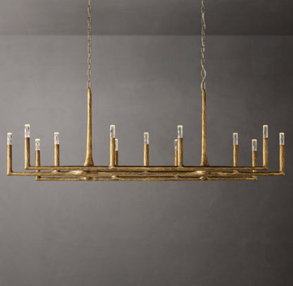 Hammered Glass Forged Beam Chandelier