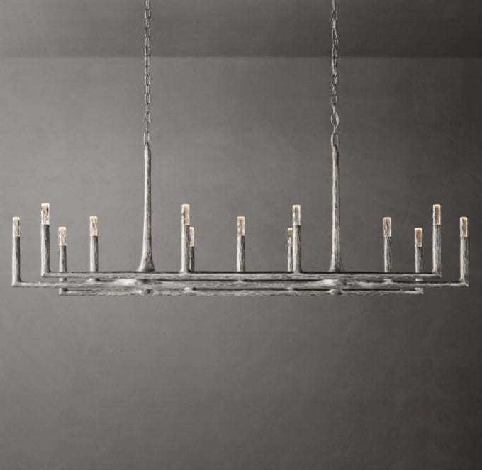 Hammered Glass Forged Beam Chandelier