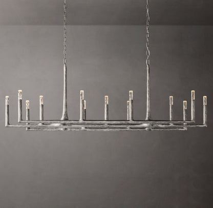 Hammered Glass Forged Beam Chandelier