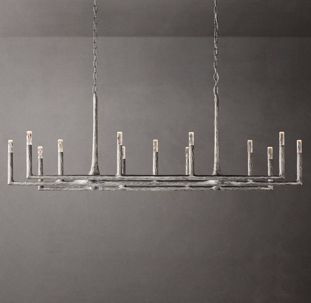 Hammered Glass Forged Beam Chandelier
