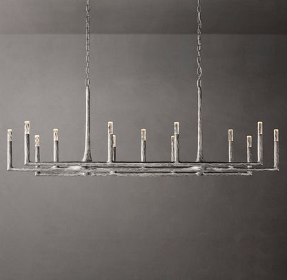 Hammered Glass Forged Beam Chandelier