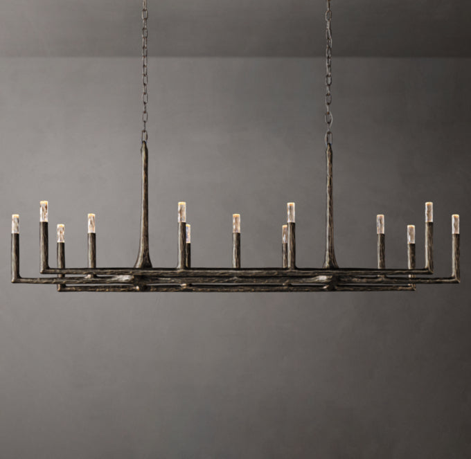 Hammered Glass Forged Beam Chandelier