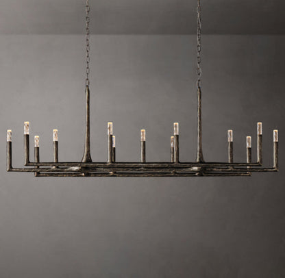 Hammered Glass Forged Beam Chandelier