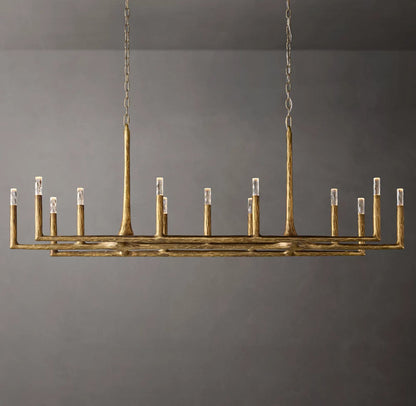 Hammered Glass Forged Beam Chandelier