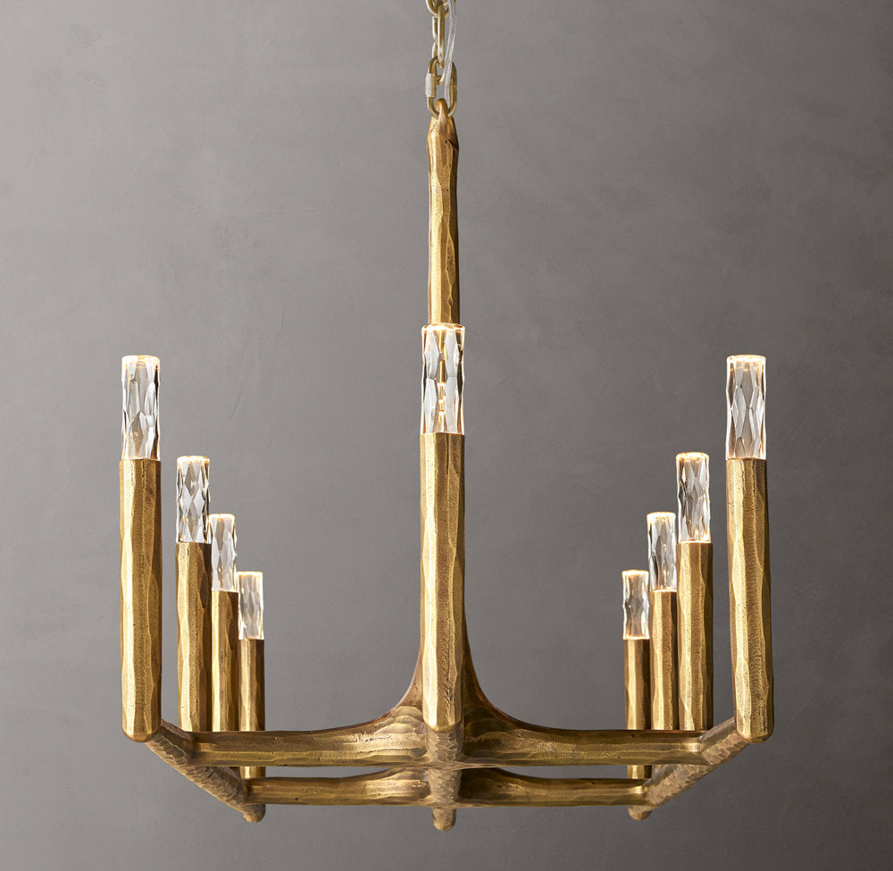 Hammered Glass Forged Beam Chandelier