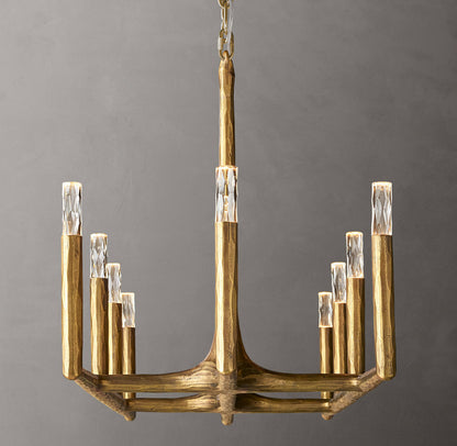 Hammered Glass Forged Beam Chandelier