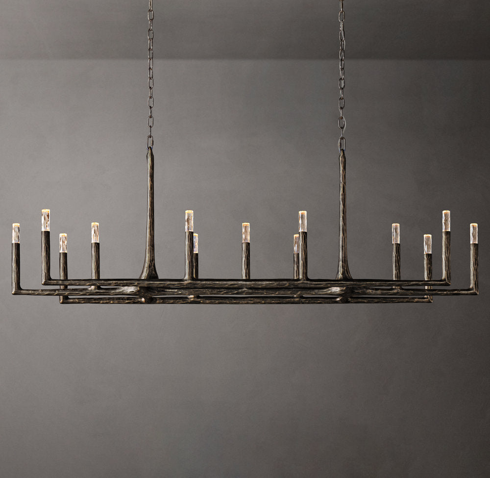 Hammered Glass Forged Beam Chandelier