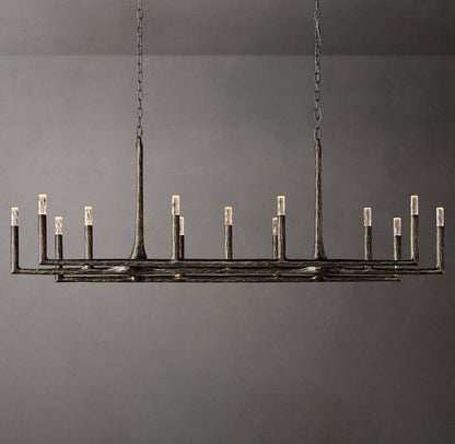 Hammered Glass Forged Beam Chandelier