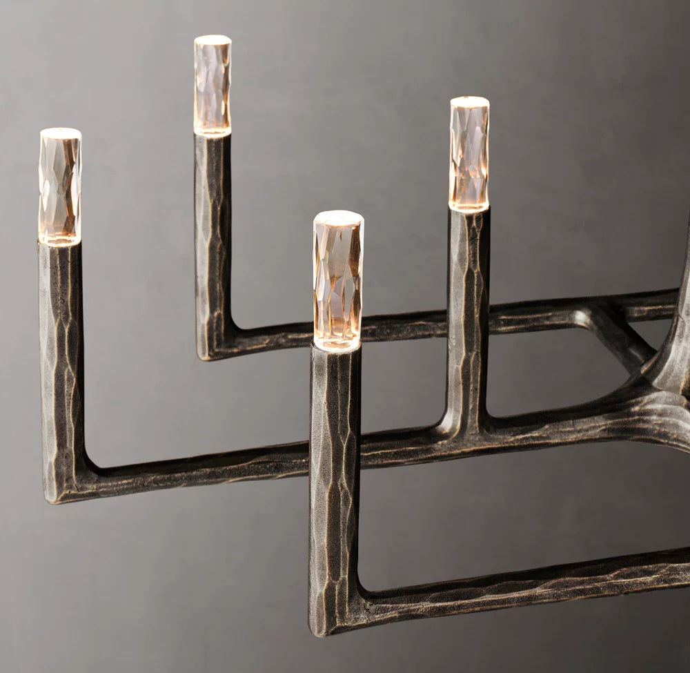 Hammered Glass Forged Beam Chandelier
