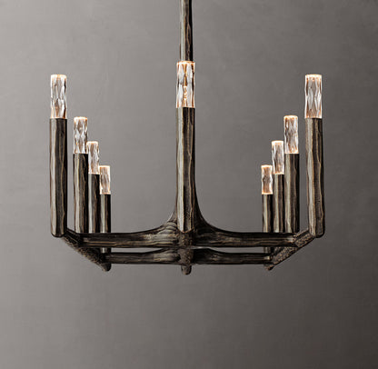 Hammered Glass Forged Beam Chandelier