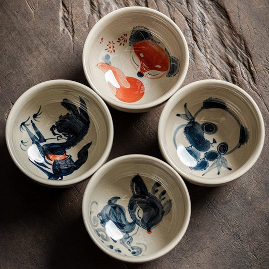 Meadow Gray Hand-Painted Animal Tea Cup