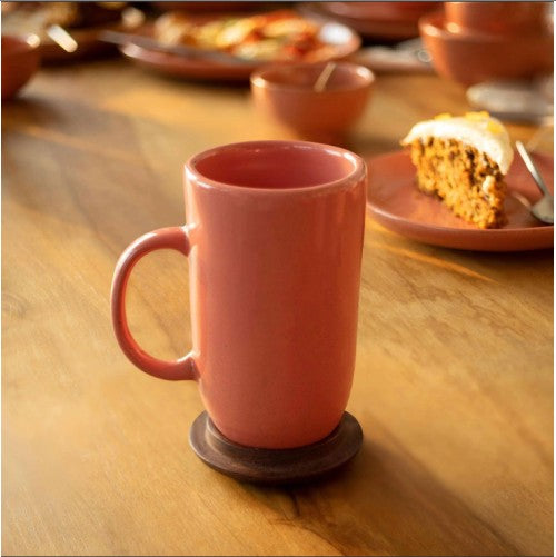Peach Glow Ceramic Mug with Wooden Lid