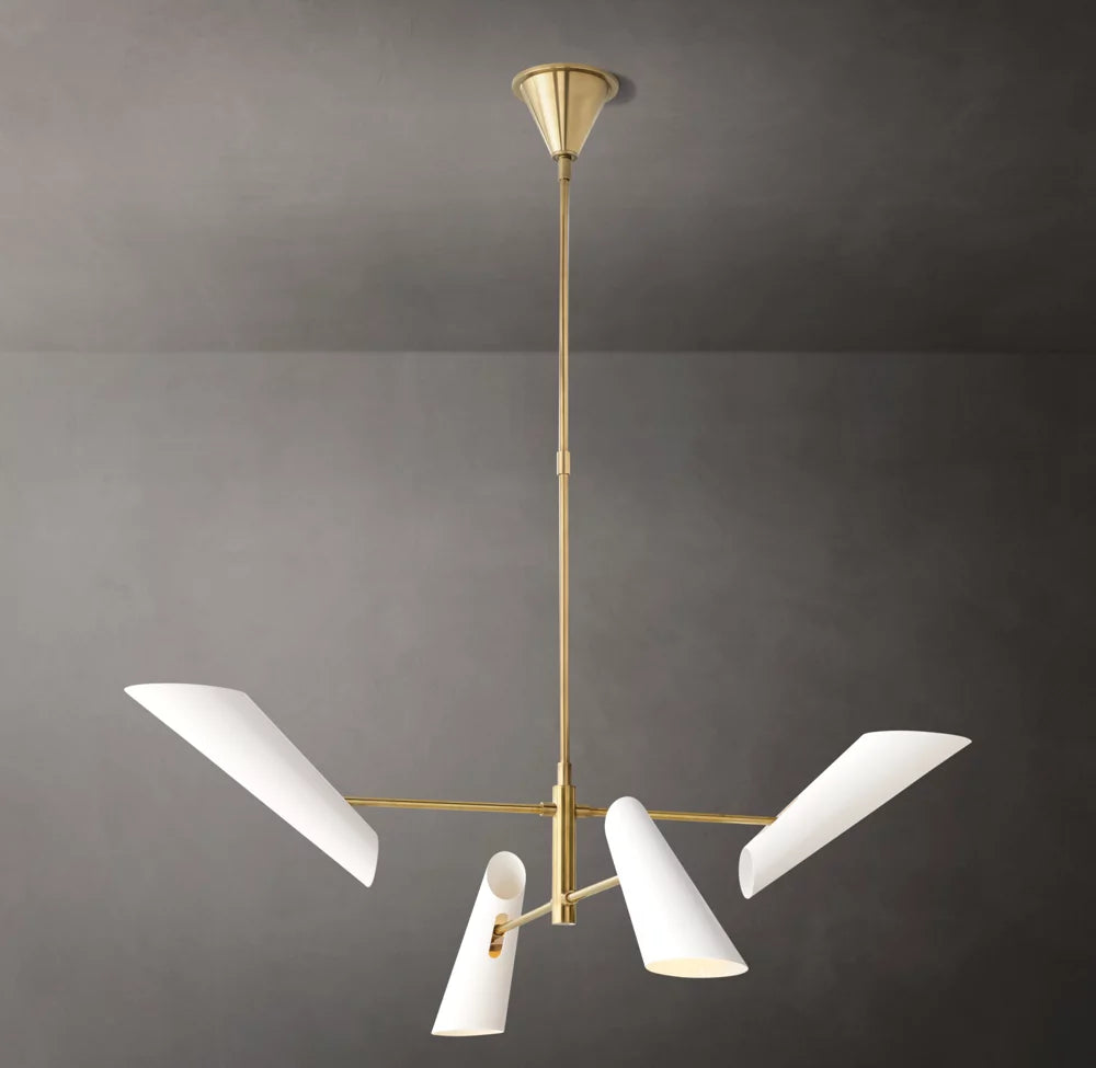Sculptural Black Shade Brass Chandelier