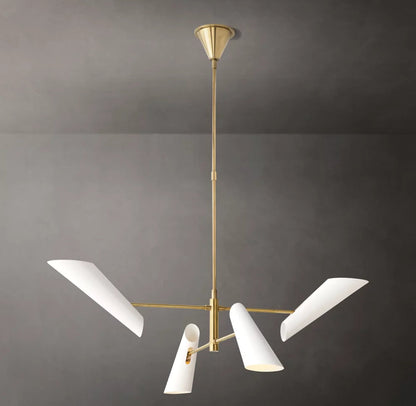 Sculptural Black Shade Brass Chandelier