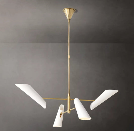 Sculptural Black Shade Brass Chandelier
