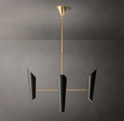 Sculptural Black Shade Brass Chandelier