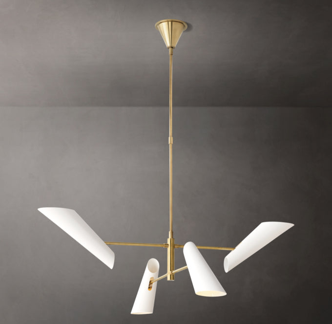 Sculptural Black Shade Brass Chandelier