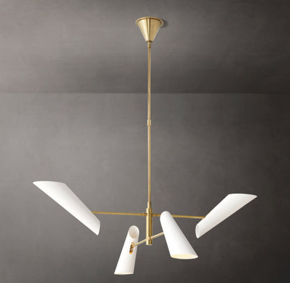 Sculptural Black Shade Brass Chandelier