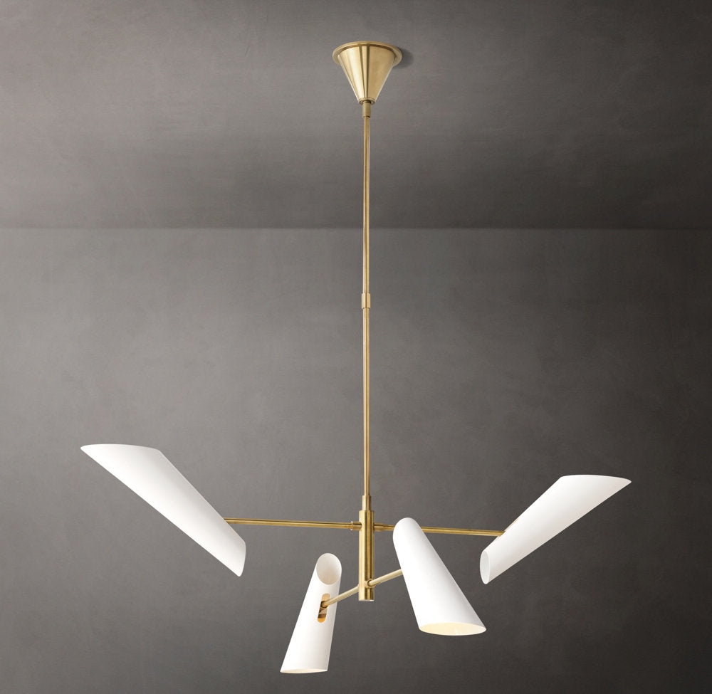 Sculptural Black Shade Brass Chandelier