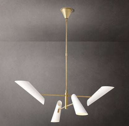 Sculptural Black Shade Brass Chandelier