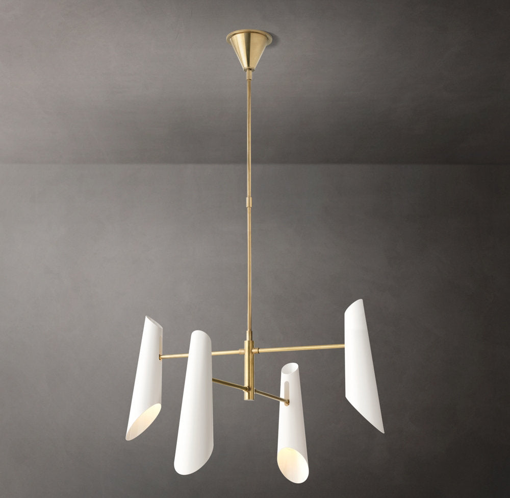 Sculptural Black Shade Brass Chandelier