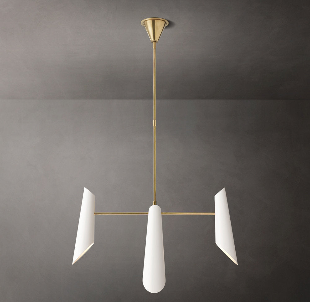 Sculptural Black Shade Brass Chandelier