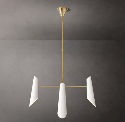 Sculptural Black Shade Brass Chandelier