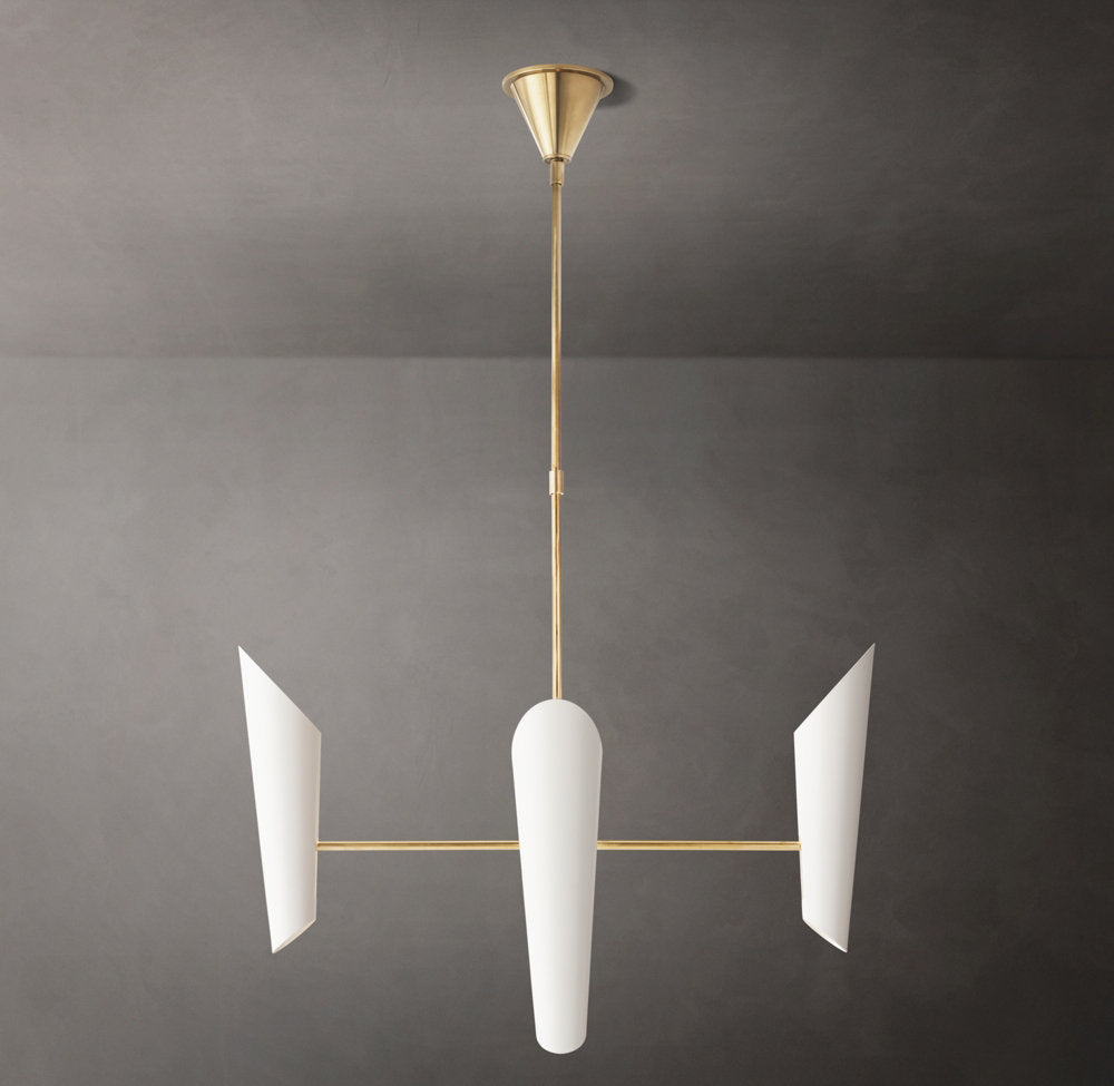 Sculptural Black Shade Brass Chandelier
