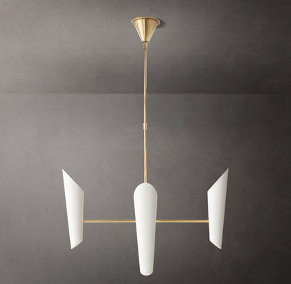 Sculptural Black Shade Brass Chandelier