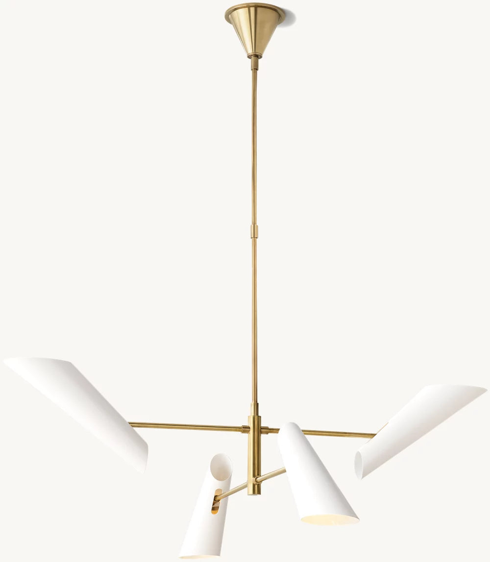 Sculptural Black Shade Brass Chandelier