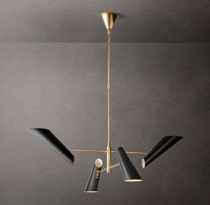 Sculptural Black Shade Brass Chandelier
