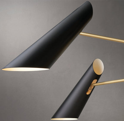 Sculptural Black Shade Brass Chandelier