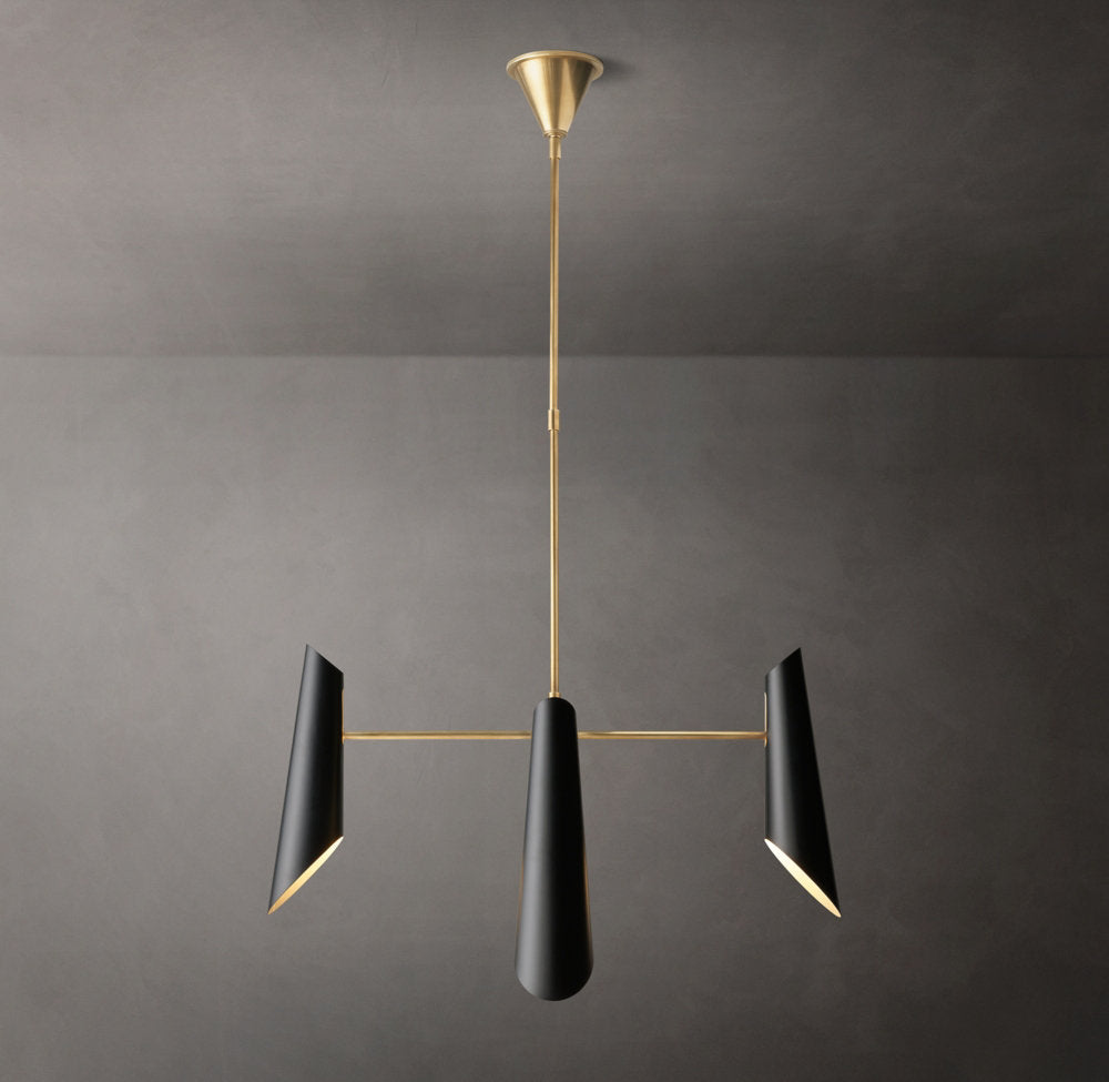 Sculptural Black Shade Brass Chandelier