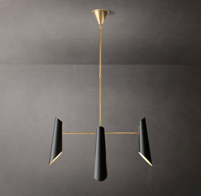 Sculptural Black Shade Brass Chandelier