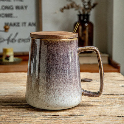 Streamer Glaze Artisan Ceramic Mug with Lid & Spoon