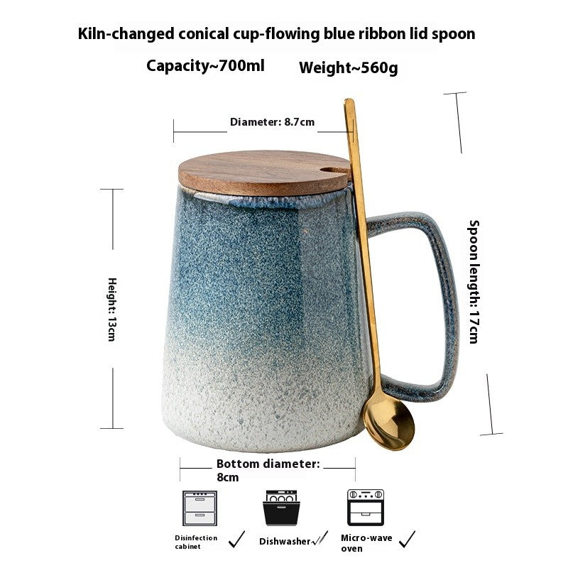 Streamer Glaze Artisan Ceramic Mug with Lid & Spoon