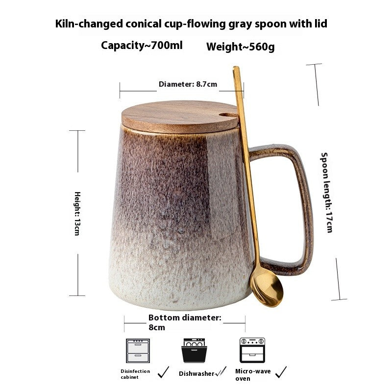 Streamer Glaze Artisan Ceramic Mug with Lid & Spoon