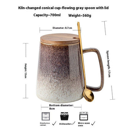 Streamer Glaze Artisan Ceramic Mug with Lid & Spoon